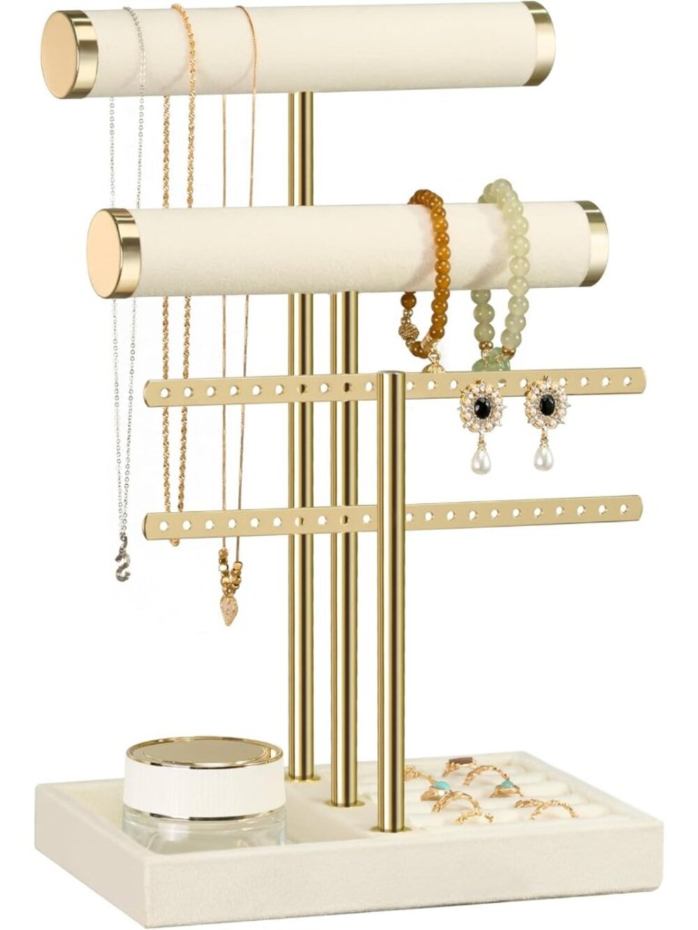 3-Tier Velvet Jewelry Organizer - Detachable T-Bar Bracelet & Necklace Display